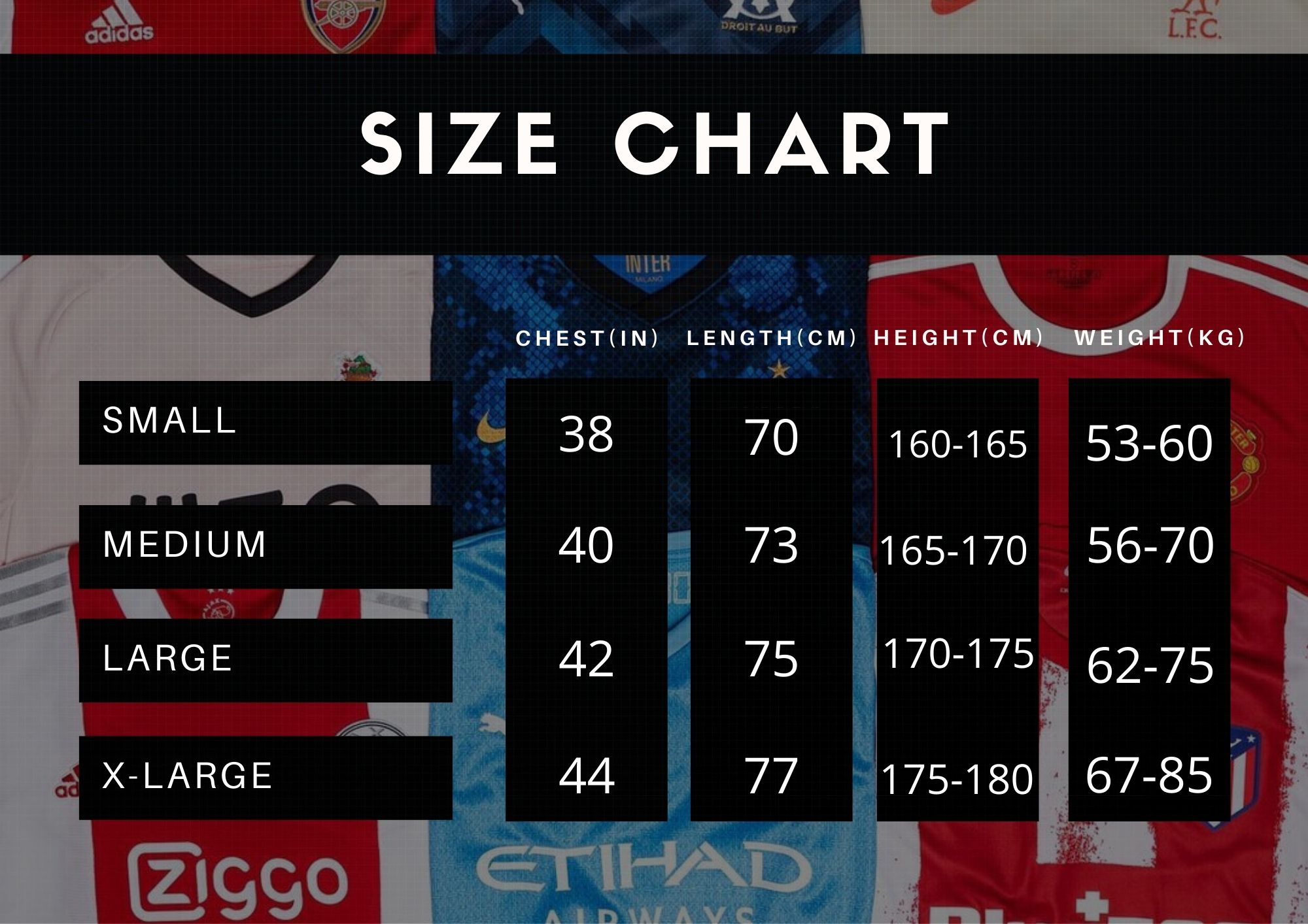 Size Chart - Footballkitroom